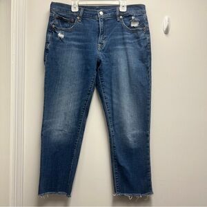 GAP Women's Cropped Distressed Blue Jeans Girlfriend Mid Rise